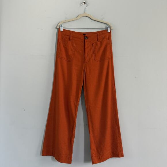 Anthropologie Maeve The Colette Cropped Linen Orange Wide Leg Pants - Picture 4 of 8
